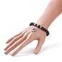 Natural Lava Rock & Lapis Lazuli(Dyed) Stretch Bracelet, Alloy Hamsa Hand with Lampwork Evil Eye Charm Bracelet for Women