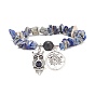 Bracelet extensible en perles de pierres précieuses naturelles, bracelet à breloques hibou et arbre de vie en alliage pour femme