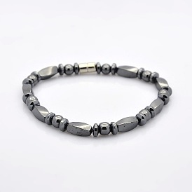 Great Valentines Day Ideas for Boyfriend Non-Elastic Magnetic Hematite Bracelets, Twisted Cuboid, Rondelle and Round Beads, with Magnetic Clasps, 205mm