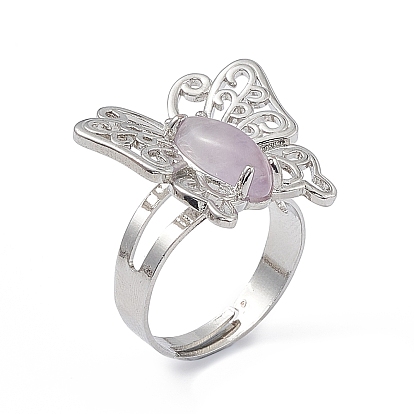 Gemstone Butterfly Adjustable Ring, Platinum Brass Jewelry for Women, Cadmium Free & Lead Free
