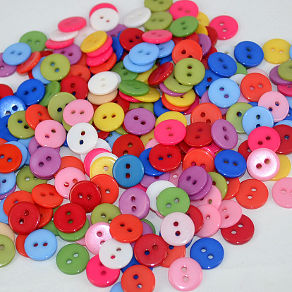 Bonbons colorés boutons à deux trous, bouton de résine, plat rond