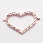 CZ Brass Micro Pave Cubic Zirconia Links, Cadmium Free & Nickel Free & Lead Free, Open Heart, 17x29.5x3mm, Hole: 1mm
