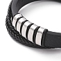 Black Microfibre Braided Cord Triple Layer Multi-strand Bracelet with 304 Stainless Steel Magnetic Clasps, Rectangle Beaded Punk Wristband for Men Women