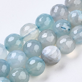 Natural Agate Beads Strands, Dyed, Round, Faceted