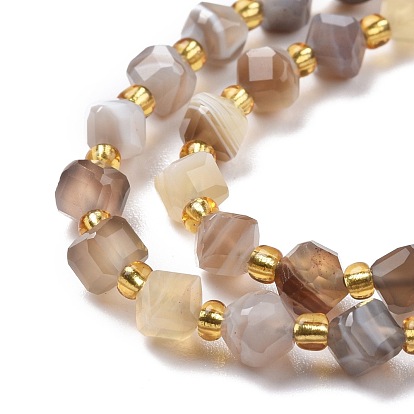 Natural Botswana Agate Beads Strands, with Seed Beads, Faceted, Diagonal Cube Beads