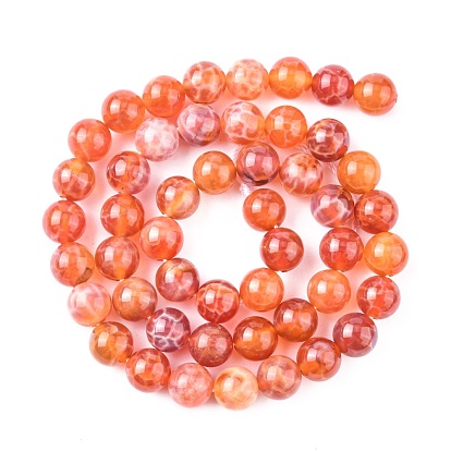 Natural Fire Crackle Agate Beads Strands, Dyed & Heated, Round