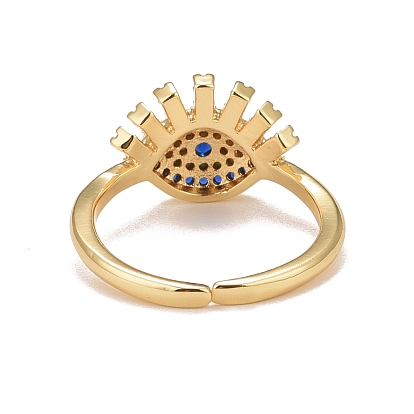 Colorful Cubic Zirconia Evil Eye Open Cuff Ring, Rack Plating Brass Jewelry for Women, Cadmium Free & Lead Free