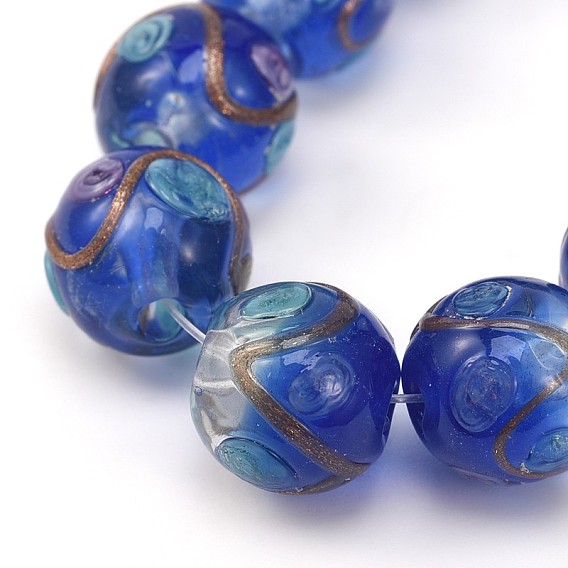 Round Shaped Handmade Gold Sand Bumpy Lampwork Beads, 12mm, Hole: 2mm