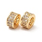 Brass Micro Pave Cubic Zirconia European Beads, Large Hole Beads, Real 18K Gold Plated, Column