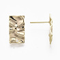 Brass Stud Earring Findings, with Loops, Nickel Free, Hammered, Rectangle