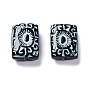 Black Opaque Acrylic Beads, Metal Enlaced, Rectangle with Eyeball Pattern