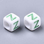 Opaque White Acrylic Beads, with Enamel, Horizontal Hole, Cube with Mixed Color Letter A~Z