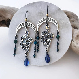 Blue Crystal Tassel Pendant Earrings - European and American Fashion, Serpent Shape