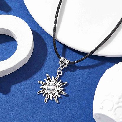 Tibetan Style Alloy Sun Pendant Necklaces, with Imitation Leather Cords