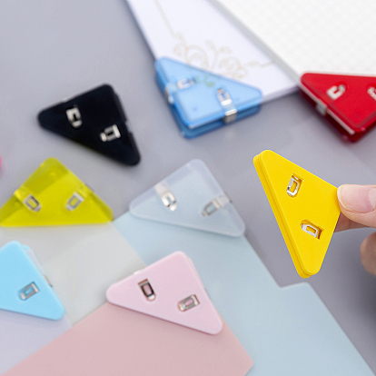 Plastic Book Corner Clips, Page Corner, Triangle with Iron Findings, for Office School Supplies