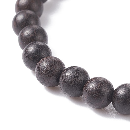 Bracelet extensible en perles rondes en bois naturel avec hématite synthétique pour hommes femmes