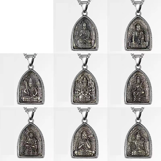 Collier pendentif arc bouddhiste en acier inoxydable pour hommes femmes