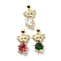Brass Cubic Zirconia Pendants, Bear with Heart Charm, Real 18K Gold Plated