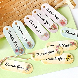 50Pcs Oval Shaped Paper Gift Tags with Cord, Owl/Flower/Human/Word/Cat Shape