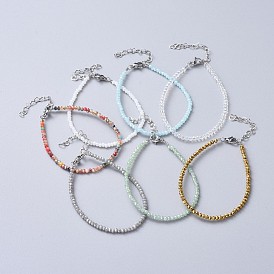 Faceted Glass Beaded Bracelets, with 304 Stainless Steel Findings
