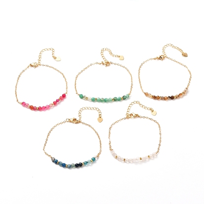 Bracelets de perles d'agate craquelée de feu naturel, avec chaîne en laiton