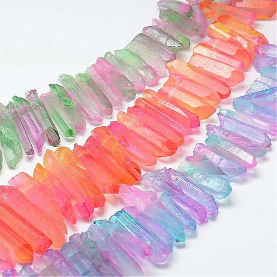 Electroplate Natural Quartz Crystal Beads Strands, Dyed, Faceted, Nuggets