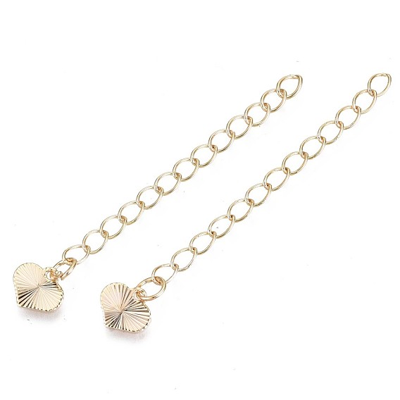 Brass Chain Extender, Cable Chain, Nickel Free, with Heart Shape Charms