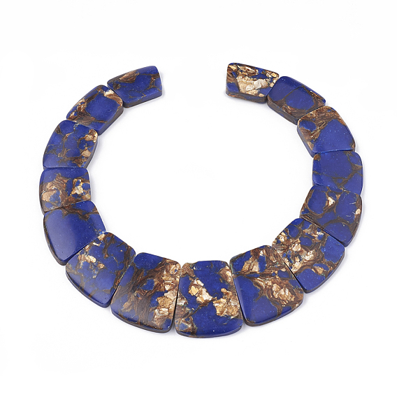 Assembled Bronzite and Synthetic Lapis Lazuli Beads Strands, Graduated Pendant Beads, Trapezoid