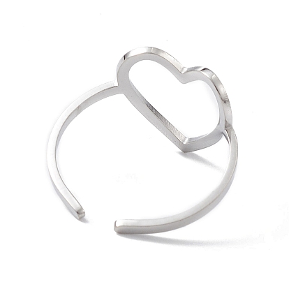 Hollow Out Heart 304 Stainless Steel Open Cuff Ring for Women