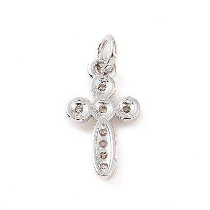 Micro latón allanan encantos de circonio cúbico, con anillo de salto, encanto de la cruz de la religión