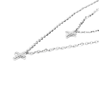 TINYSAND@ CZ Jewelry 925 Sterling Silver Cubic Zirconia Cross Pendant Two Tiered Necklaces, 21 inch &18 inch