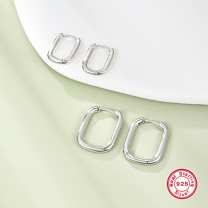 Rectangle Rhodium Plated 925 Sterling Silver Hoop Earrings, with 925 Stamp