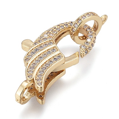 Brass Micro Pave Cubic Zirconia Lobster Claw Clasp, with Bail Beads/Tube Bails, Long-Lasting Plated, Wing