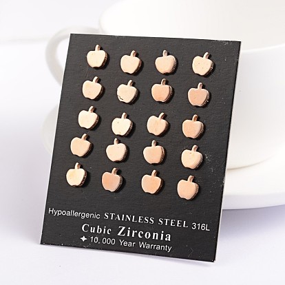 Apple 304 Stainless Steel Ear Studs, Hypoallergenic Earrings, 8x6.5mm, Pin: 0.7mm