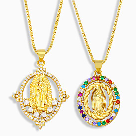 Collier pendentif religieux en diamant éblouissant avec symbole de la Vierge Marie