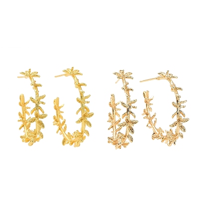 Brass Flower of Life Wrap Stud Earrings, Half Hoop Earrings for Women, Nickel Free