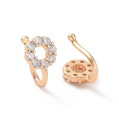 Aretes de anillo con circonitas cúbicas transparentes, Joyas de latón sin piercing para mujer.