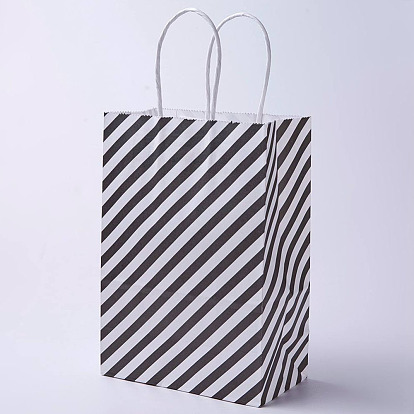 Sacs en papier kraft, avec poignées, sacs-cadeaux, sacs à provisions, rectangle, motif de rayures diagonales
