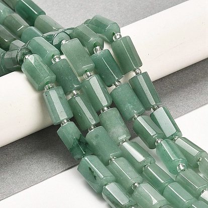 Natural Green Aventurine Beads Strands, with Seed Beads, Faceted Column
