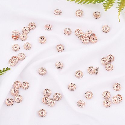 Séparateurs perles en verre avec strass en laiton, grade de aaa, bride droite, couleur métal or rose , rondelle