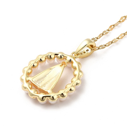 Collier pendentif saint en perle de résine avec zircone cubique, bijoux en laiton pour femmes