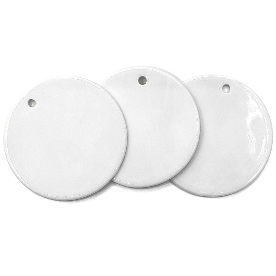 Porcelain Blank Big Pendants, Flat Round, for Craft Jewelry Making