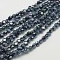Electroplate Glass Beads Strands, Faceted, Flat Round, 6x4mm, Hole: 1mm