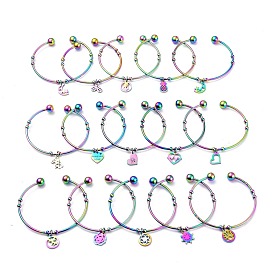 304 Stainless Steel Cuff Bangles, Torque Bangles, Mixed Shapes Charm Bangles