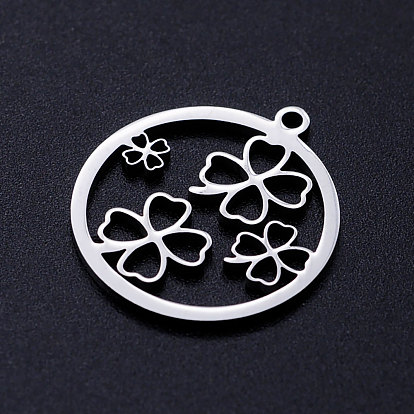 201 Stainless Steel Pendants, Circle with Clover