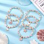 Natural Rose Quartz Beaded Bracelets, Alloy Enamel Pendant Bracelets for Women, Starfish/Mushroom/Shell/Flower/Heart