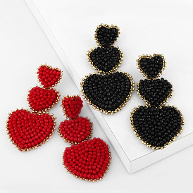 Bohemian Style Creative Beaded Heart Earrings for Women Fashion Jewelry