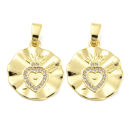 Rack Plating Brass and Cubic Zirconia Pendant, Lead Free & Cadmium Free, Heart Charm