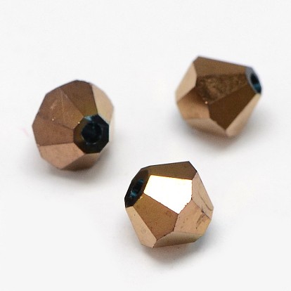Electroplate Crystal Glass Bicone Beads, Faceted, Full Antique Bronze Plated, 4.5x4mm, Hole: 1mm, about 720pcs/bag