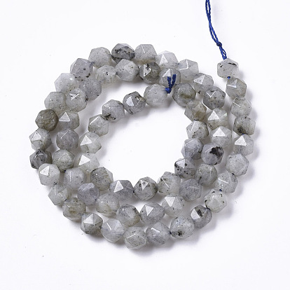 Natural Labradorite Beads Strands, Star Cut Round Beads, Faceted